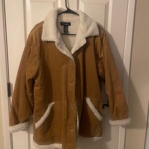 Denim&Co Brown Corduroy Jacket with Cream Sherpa Lining